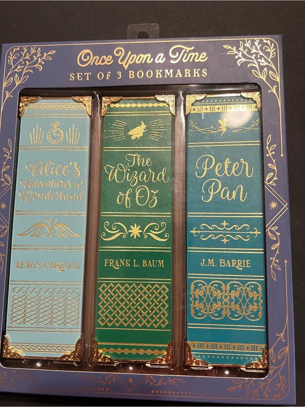 3 Once Upon a Time Bookmarks Vegan Leather Peter Pan Wizard Oz Alice Wonderland